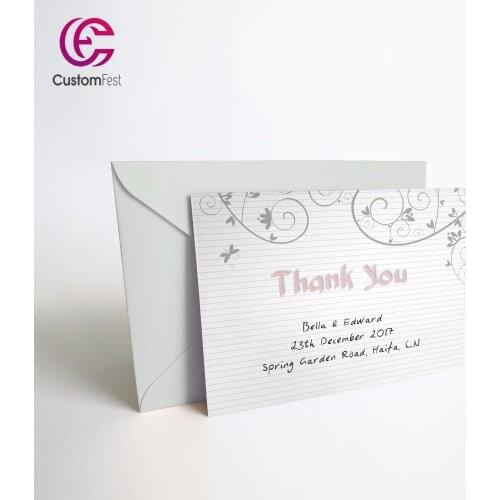 50pcs/lot Personalized Thank you card or save the date card with free envelop gray pattern with strings 038