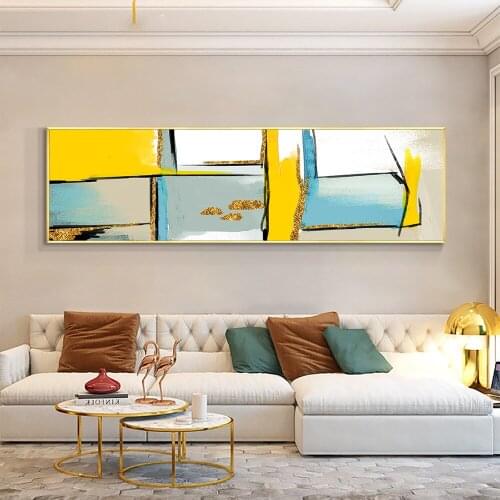 Abstract Yellow Geometric Golden Foil 100% Hand Painted Oil Painting On Canvas Wall Art Paintings Poster For Modern Home Decor