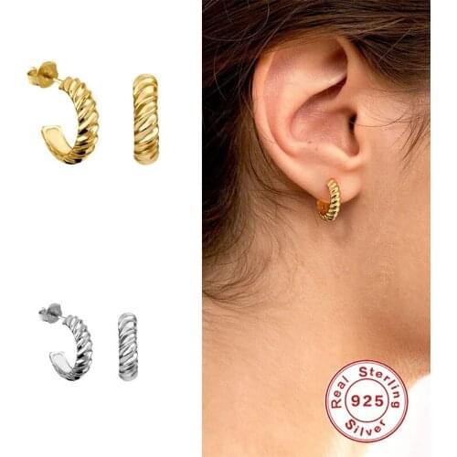 Aide 925 Sterling Silver C Shape Twist Stud Earrings for Women Girls Jewelry Vintage Piercing Earrings Party Trendy Pendientes