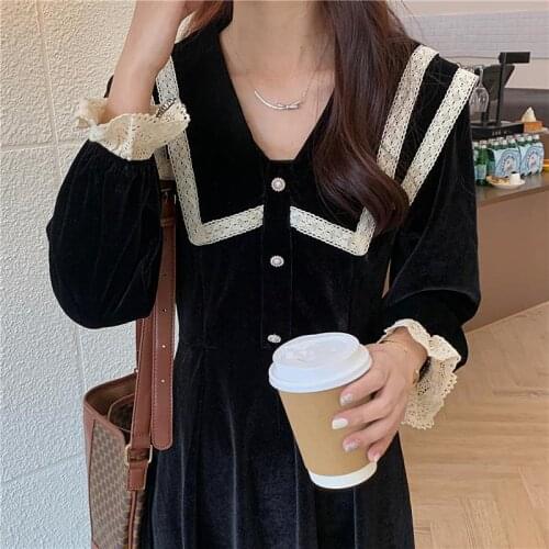 Velvet Long Sleeved Midi Plus Large Size Oversize Korean Fashion Kawaii Casual WomenS Elegant Dresses Autumn For Women 2021