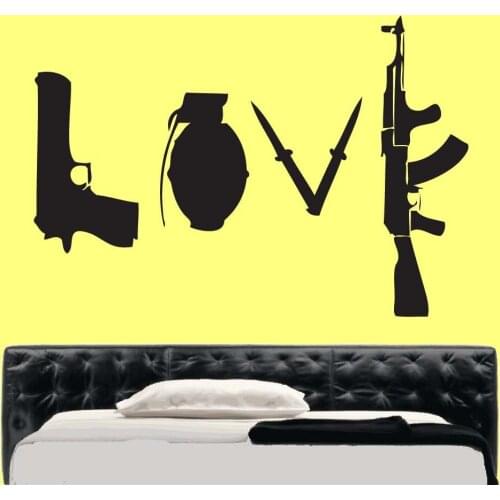 Free Shipping New Banksy Love Weapons Wall Sticker Art Graffitti Street Vinyl wall decal Home decor 3 Sizes