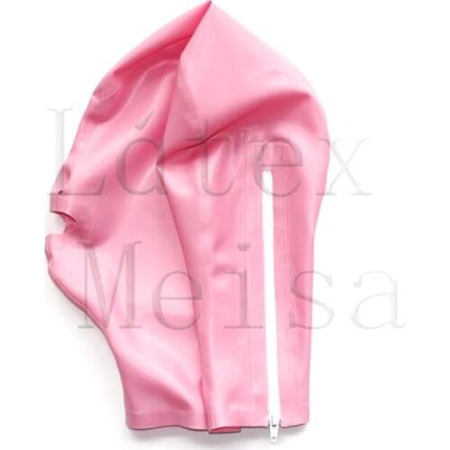 Bling metallic pink Zentai latex hoods open nostrils and mouth with back zip
