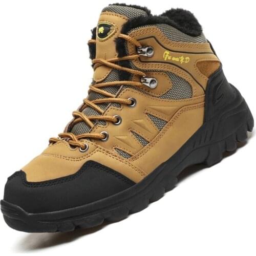 Winter Ankle Boots Men Warm Fur Snow Work Shoes Outdoor Camping Waterproof Mens Snow Boots Sneakers Non-slip Men Boots Hiking