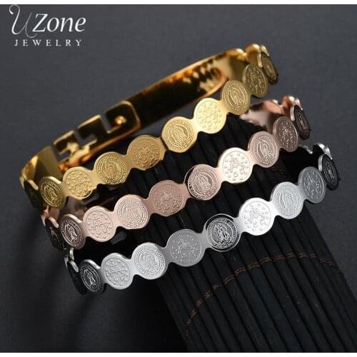 UZone 3 Color Virgin Mary Amulet Bracelet Religious Stainless Steel Jesus Cross Charm Bangles For Women Girls Blessing Jewelry