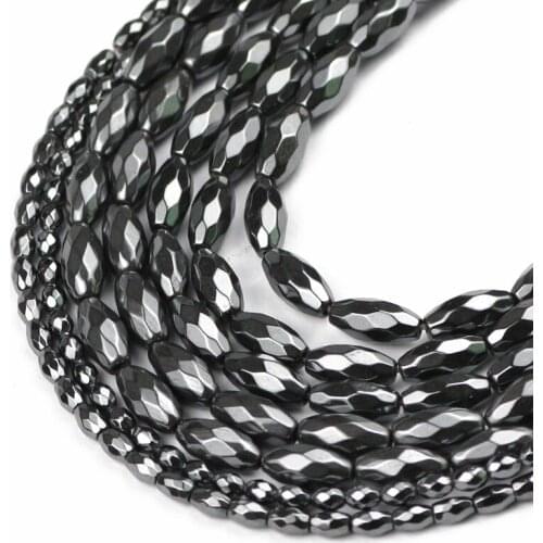 Natural Stone Rice Olivary shape Black Hematite Beads 3/4/5/6mm Loose Spacer Beads For Jewelry Making DIY Bracelet Accessories