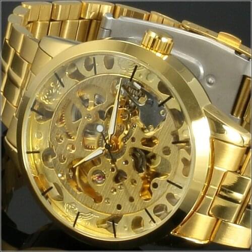 WINNER Mens Watch Top Luxury Brand Men Fashion Mechanical Watches Stainless Steel Casual Sport Gold Wristwatch relogio masculino