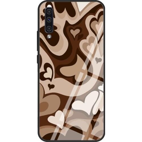 Brown Hearts Tempered Glass Phone Case For Samsung A12 A32 A52 A72 A51 A71 A31 A40 A50 A70 A20e A21S