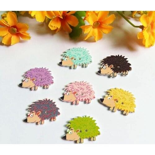 50 PCs Wood Buttons 2 Holes White Hedgehog For Scrapbooking Handmade DIY Accessories for crafts botones decorativos