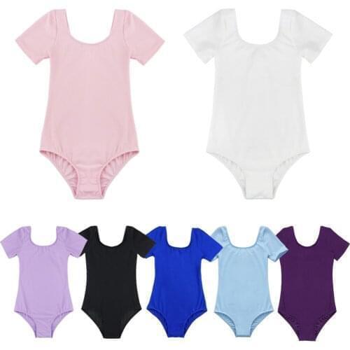 Kids Girls Professional Ballet Leotard Cotton Short Sleeve Ballet Dance Gymnastics Leotard Dancewear For Gym Workout Performance