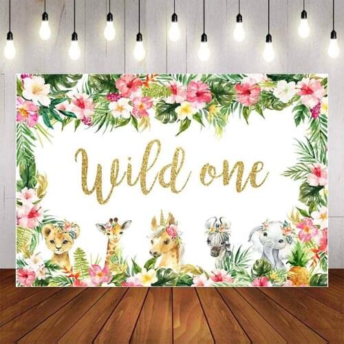 Mehofon Girl Wild One Photography Background Jungle Safari Animals 1st Birthday Baby Shower Birthday Party Backdrop Photo Studio