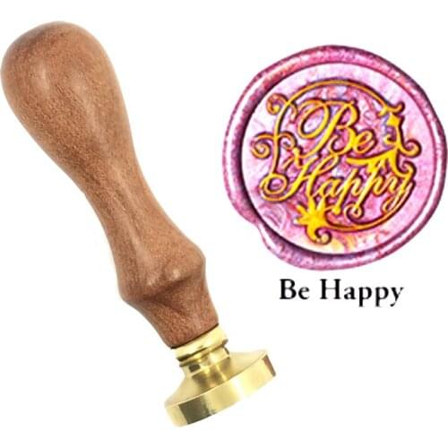 Exquisite Paint Wax Seal be happy brass stamp wood handle,DIY Ancient Seal Retro Stamp,Personalized Wax Seal High Quality