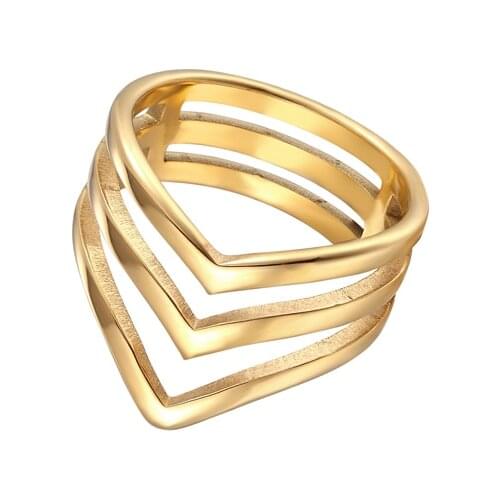 Top Quality Inside And Outside Polished Three V Shape Ring For Women Titanium Steel Jewelry Gold Color Ring Wholesale