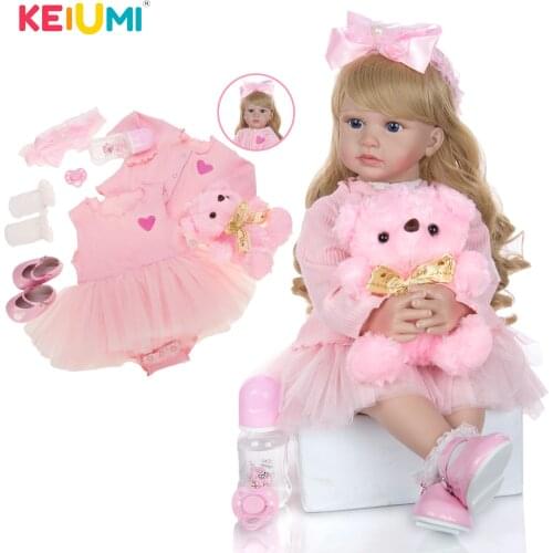 KEIUMI New Design Hot Sale Baby Reborn Girl Doll 24 Inch Soft Silicone Cloth Body Realistic Reborn Dolls Babies Bonecas Meninas