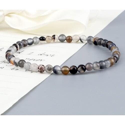 4MM Minimalist Striped Agate Bracelet Natural Stone Elastic Rope Bead Bracelet Women Engery Healing Bangles Jewelry Gift Men New
