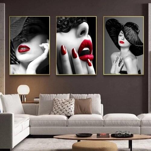Fashion Poster Sexy Red Lips Wall Art Painting Canvas Print Picture Female Beauty Wall Poster Bedroom Home Interior Decoration
