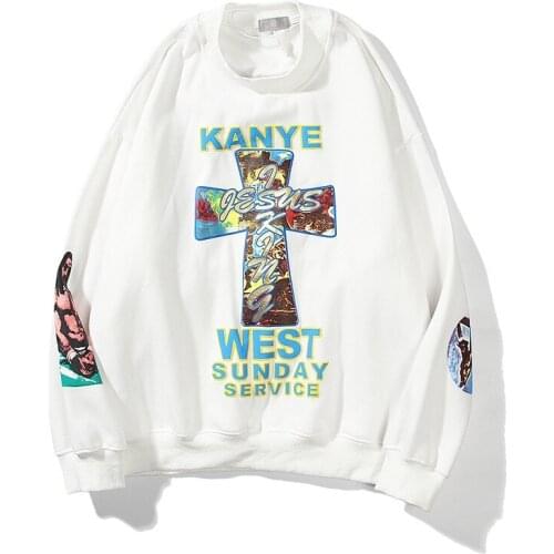 Mens Clothing KANYE Oversized Hoodies Tops Couple Sweatshirt Jesus Is King Print O-Neck Plus Velvet Hip Hop Streetwear Pullover
