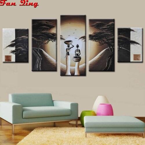 5pcs Diamond Painting African woman pine tree Full Square/Round Diamond Embroidery Cross Stitch Home decoration gifts