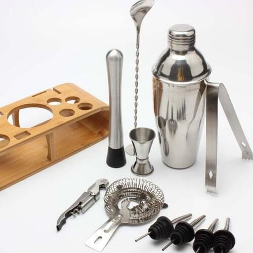 10 Pieces Cocktail Shaker Set 750ML/550ML kit Bartender Kit shakers Stainless Steel Bar Tool Set with Stylish Bamboo Stand