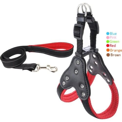 New Nylon Large Dog Harness And Leash Set Breakaway Safety Quick Release Dog Harness Reflective High Quality Rhinestone Material
