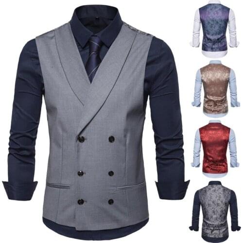 9698 New Mens Clothing Casual Solid Colorl British Style Double-breasted Suit Vest