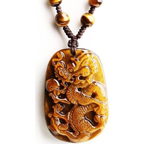 Tiger eye stone Dragon Pendant Necklace Hand Made Natural Tiger eye stone Pendant Gold Dragon Pendant Necklace For Men
