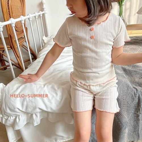 2021 Spring Summer Kids Ribbed Pajamas Boys Girls Pjs Underwear 2pcs Children Clothing Set Teenagers Toddler Sleepwear Nightwear