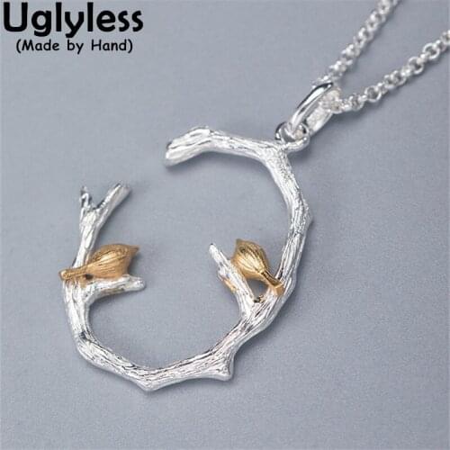 Uglyless LOVE Birds Pendants for Women Elegant Oriental Charming Silver Bird Animals Necklaces 925 Silver Shell Floral NO Chain