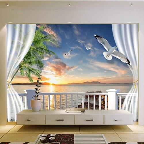 Custom 3D Mural Wallpaper Sunset Outside The Window Decorative Wall Painting Chinese Style Living Room Bedroom Background Photo