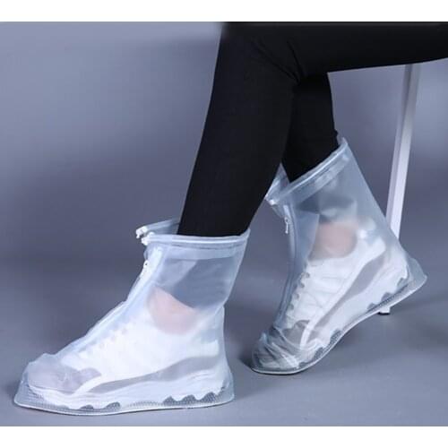 1 Pair PVC Shoes Cover Reusable Waterproof Anti Dust Rain Boots Outdoor Non Slip Thick Shoes Protection Shoe Covers Zipper
