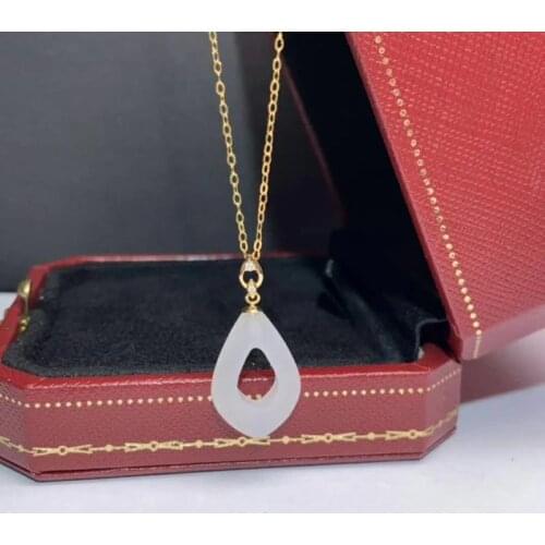 SHILOVEM 18k yellow gold natural white Jasper pendants Christmas Gift fine Jewelry wedding no necklace 13*20mm mymz1320668hby