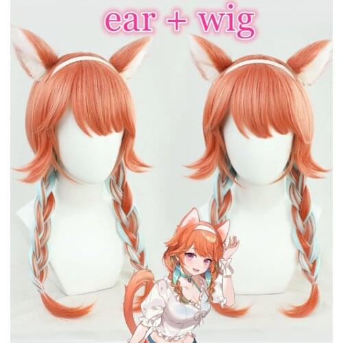 VTuber Takanashi Kiara Wig Hololive EN Cosplay Kusotori Girls Orange Mixed Mint Green Long Straight Synthetic Hair Kawaii Lolita