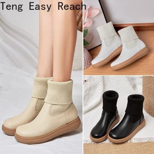 2022 Autumn Winter Women boots Knit Elastic Socks Boots Round toe Chunky Heel Boots Fashion Comfortable Ankle Boots white black