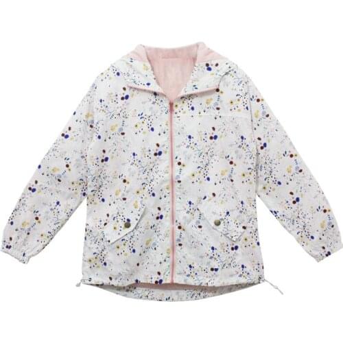 XUANHAO Women Floral Print Backets Jackets 2020 Spring Femme Zipper Pockets Casual Long Sleeve Pockets Hooded Outerwear