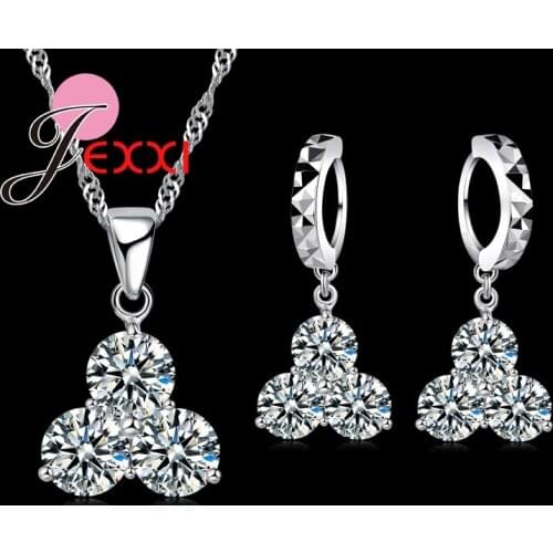 Hot Luxury 925 Sterling Silver Necklace Earrings Jewelry Sets Clear CZ Crystal Rhinestone Womens Jewelry sets
