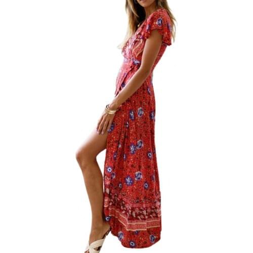 Ele-choices 2021 New Maxi Dress Sexy V-neck Women Floral Print Summer Dress for Holiday Beach