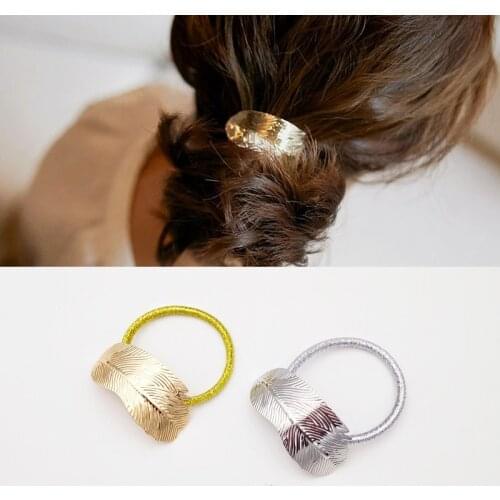 1PC Alloy Leaves Elastic Hair Bands Toys for Girls Handmade Bow Headband Retro Gold and Silver Hair Accessories for Women