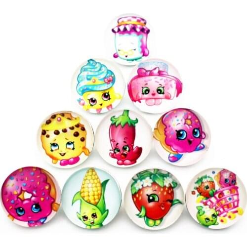 10pcs/lot New Glass Snap Jewelry Vegetables Fruits Game Glass Snap Buttons Charms Fit 18mm/20mm DIY Snap Bracelet Necklace