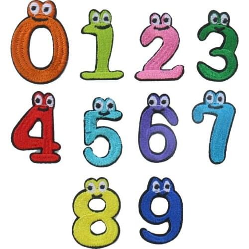 10PCS Cartoon Number Patches Word Embroidered Iron on Patch Figure Digit for DIY Appliques Garment Clothes Badge Embellishments