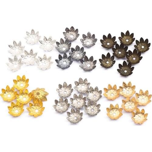 Hot sale 100pcs Dia 8 10 mm Lotus Flower Metal Loose Spacer Bead Caps Cone End Beads Cap Filigree For DIY Jewelry Finding Making