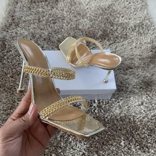 2021 Women Summer Sandals Gold High Heels Slippers Ladies Mules HIgh Heel Shoes Party Wedding Pump Shoe Woman Sandal Shoes Pumps