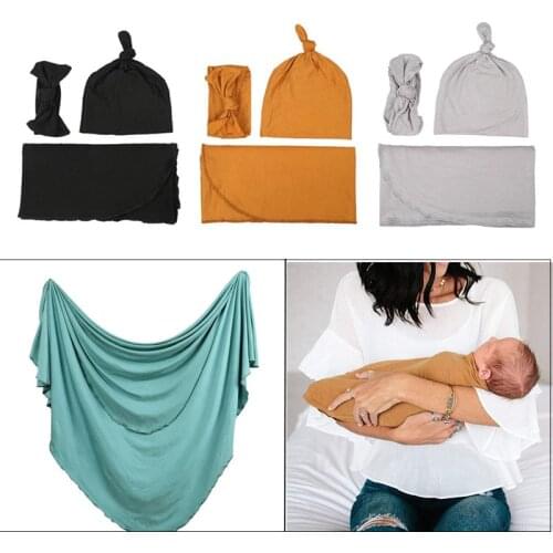 3 Pcs/set Maternal and Child Supplies Baby Swaddle Newborn Wrap Cap Headband Photography Photo Props Blanket Hat