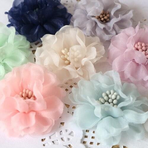 5PCS Chiffon Flowers DIY Flower Headwear Hat Dress Decoration Clothes Accessories hair accessories
