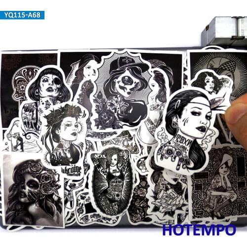 68pcs Old School Sailor Tattoo Sexy Beauty Black White Art Girl Style Waterproof Decal Stickers Pack for Phone Laptop Skateboard
