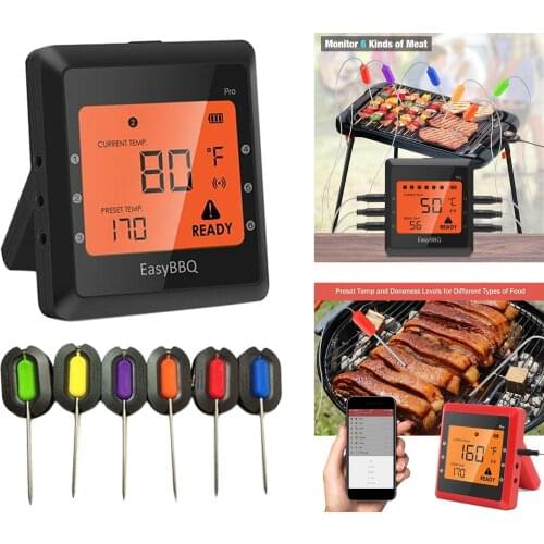 Wireless Smart BBQ Thermometer Oven 6 Probes Timer Digital Meat Thermometer for KItchen Outdoor BBQ
