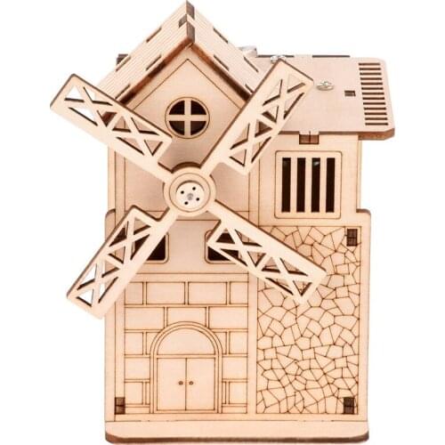 Wooden 3D Puzzle Model Childrens Intelligence DIY Puzzle Toy Wooden Big Windmill Clockwork Music Box