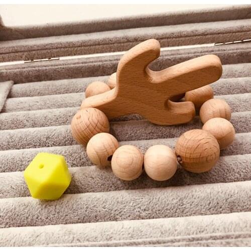 Cactus Baby Teether Wooden Adjustable Wristband Beads Bangle Teething Rings Wristband Chew Toy Appease Molar Stick Sensory Toy