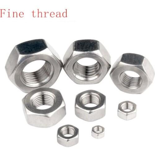 DIN934 Fine thread hex nut Stainless steel A2 SUS 304 M6*0.75,M8*1.0,M10*1.0/1.25,M12*1.0/1.25/1.5,M14*1.5,M16*1.5,M20*1.5