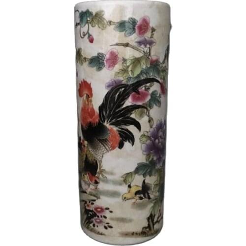 China old porcelain Coloured drawing Rooster Painting vase high 11.3 inch