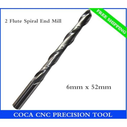 6mm*52mm,Freeshipping CNC Solid carbide woodworking insert router bit,Tungsten end mill,2 flute Spiral end milling,MDF,acrylic