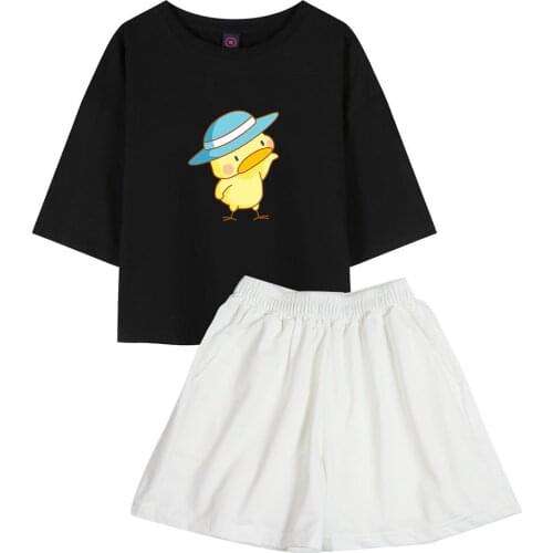 Harajuku Cartoon Duck T Shirt Cotton Harajuku Crop Tops Vintage Casual Shorts for Women Sets Free Shipping Cute Shirts Trendy